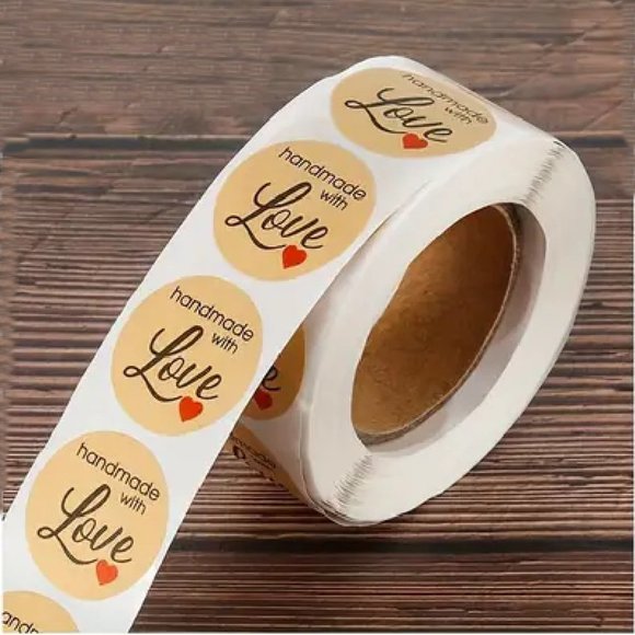 NEW 500pcs/roll Handmade With LOVE Script Stickers - Light Brown Kraft Labels - Picture 1 of 1